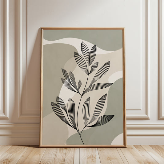Sage green and beige botanical abstract art print