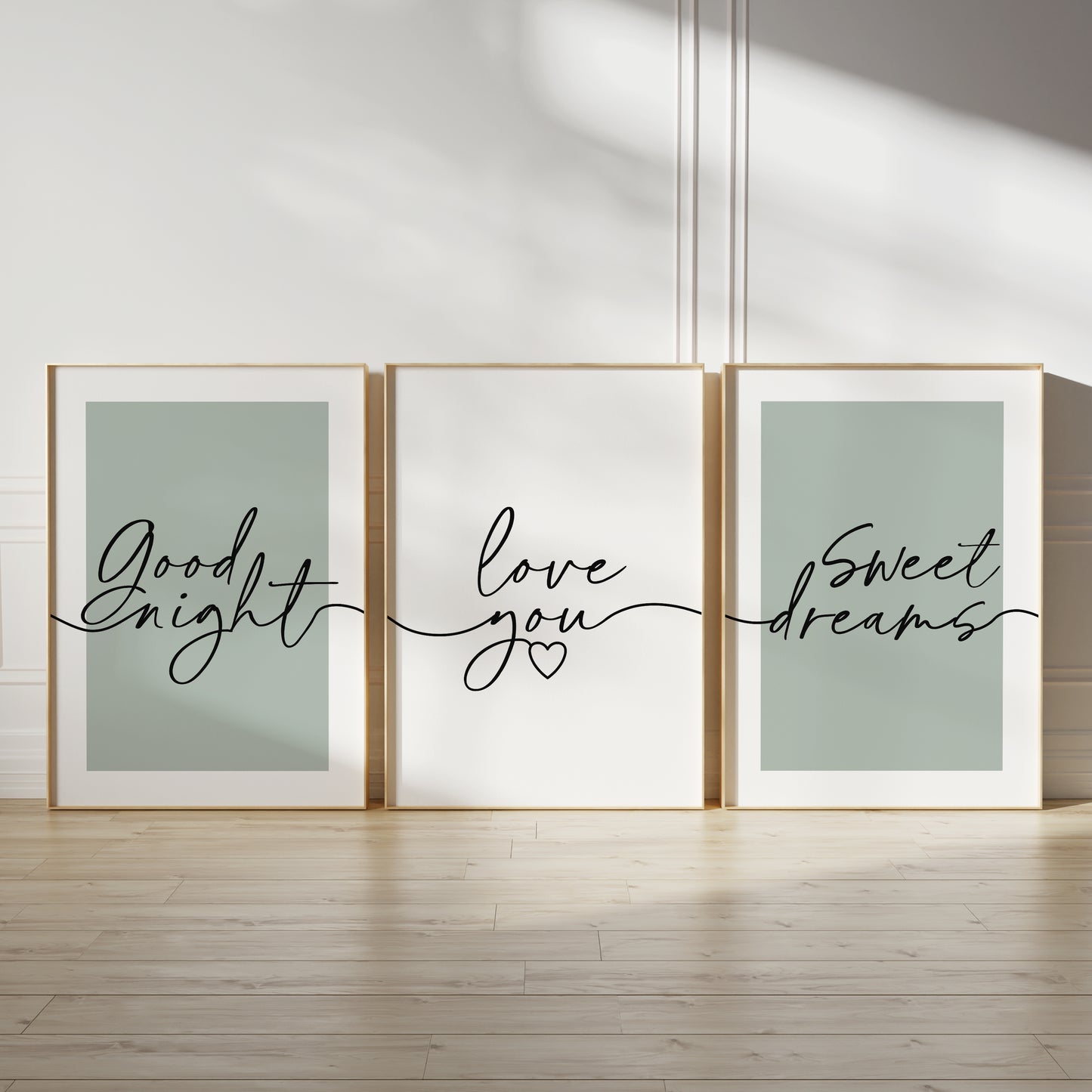 Set of 3 Bedroom Prints, Good Night, Love You, Sweet Dreams, Sage