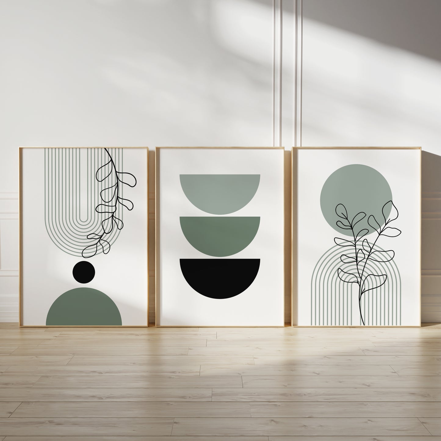 Set of 3 green boho wall art prints
