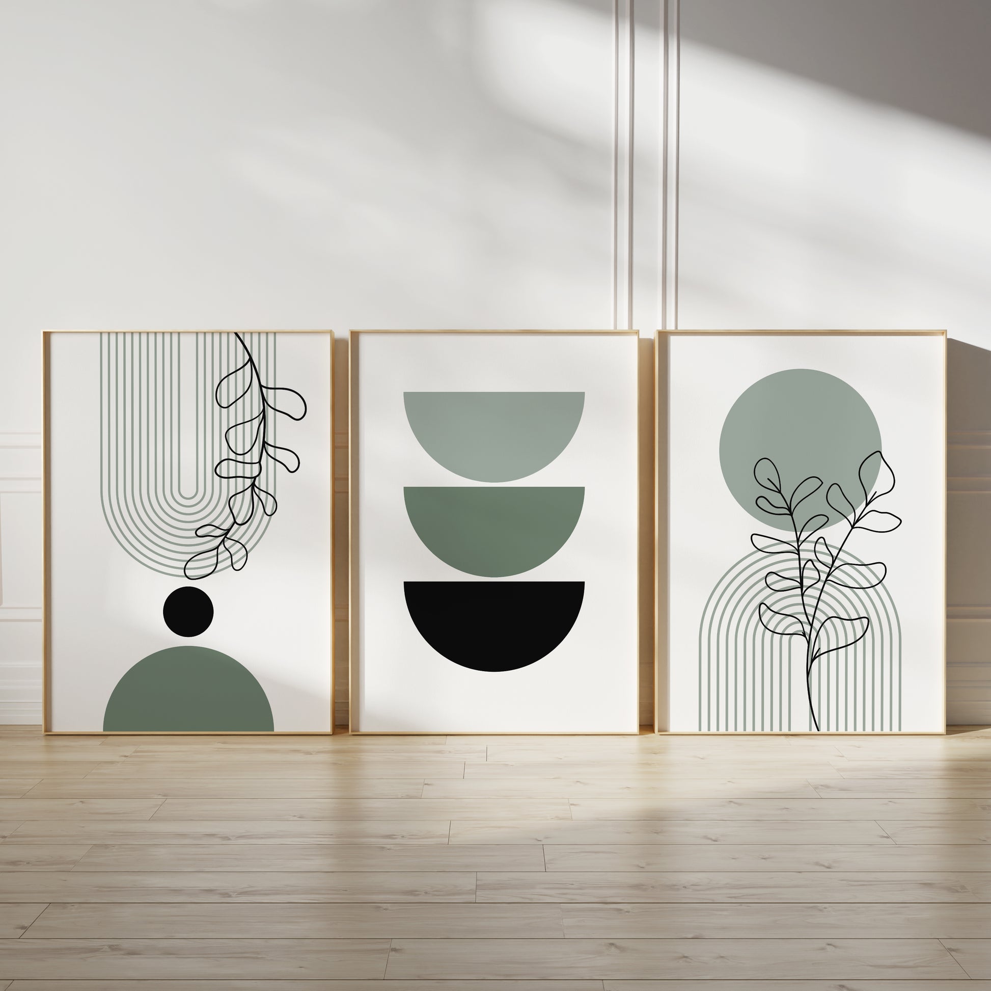 Set of 3 green boho wall art prints
