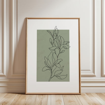 green botanical wall art print with plant line art