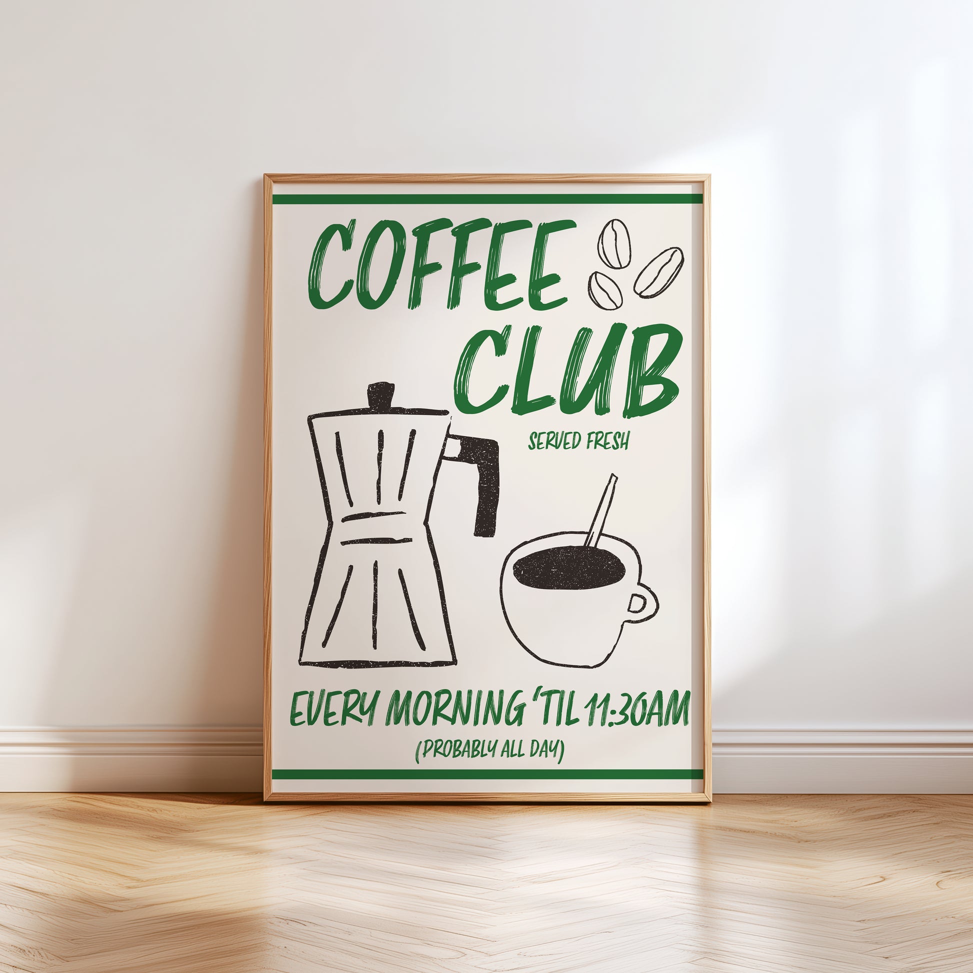 green coffee club print