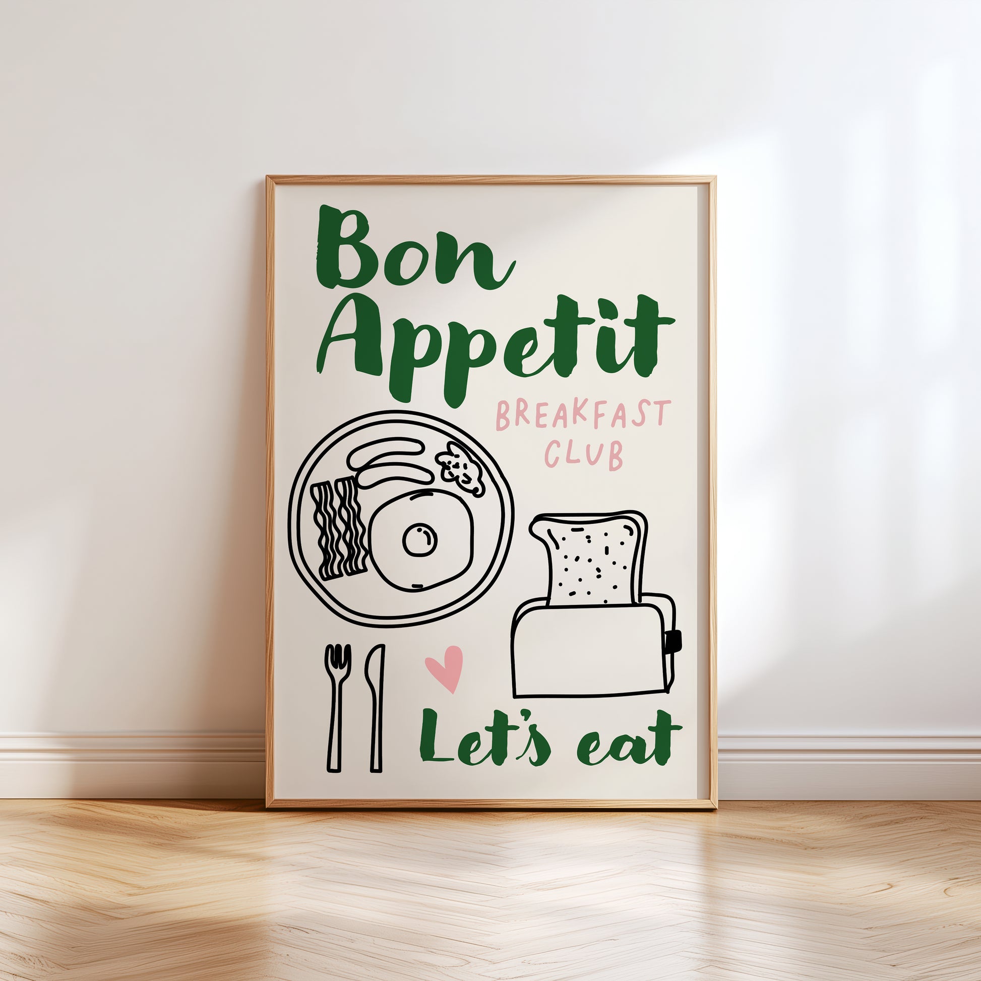 green bon appetit kitchen print