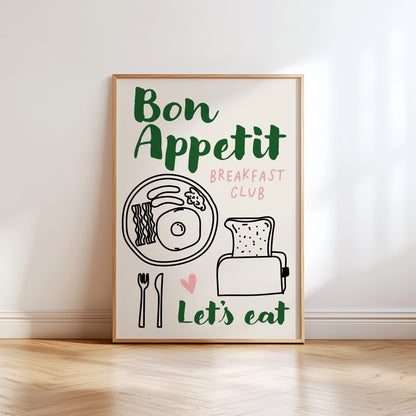 green bon appetit kitchen print