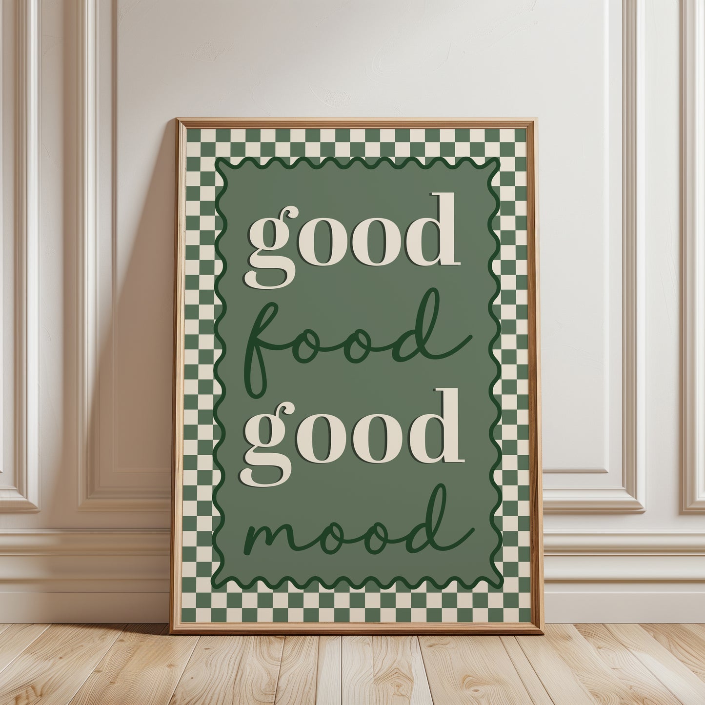 Good food good mood kitchen print in green