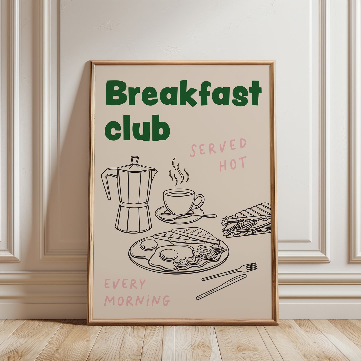 Green kitchen wall decor, breakfast club poster