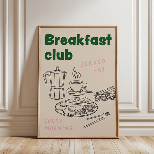 Green kitchen wall decor, breakfast club poster