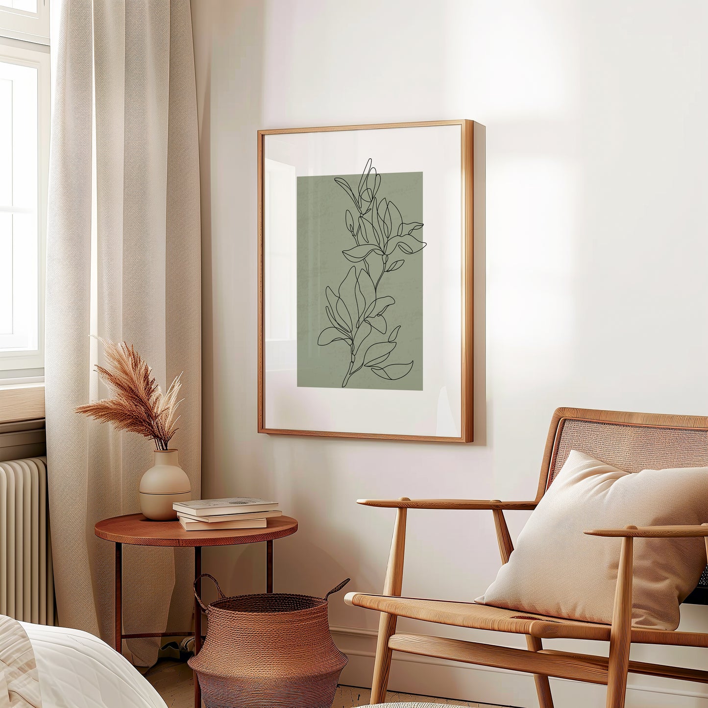 Sage Green Botanical Line Art Wall Print