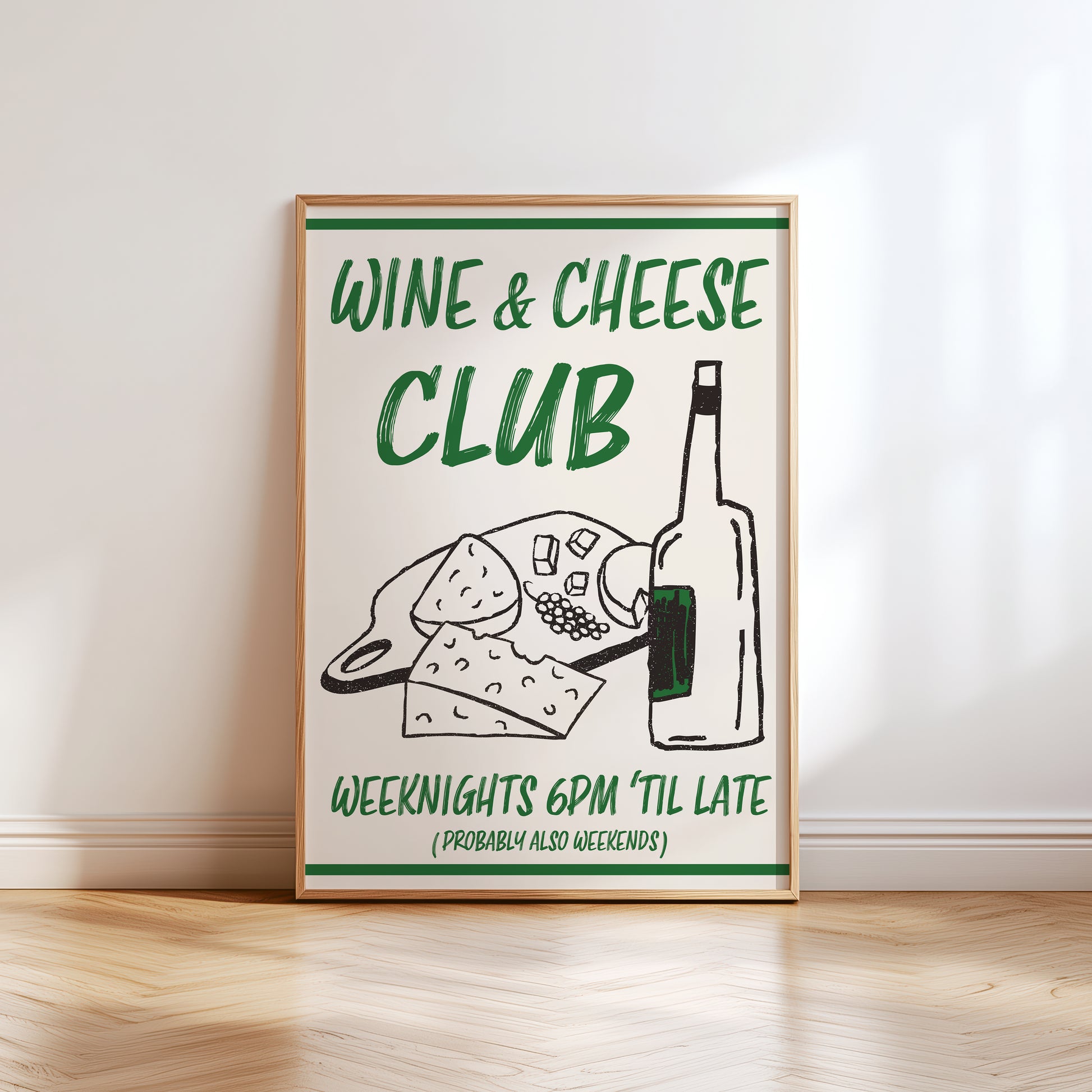 green wine and cheese club print