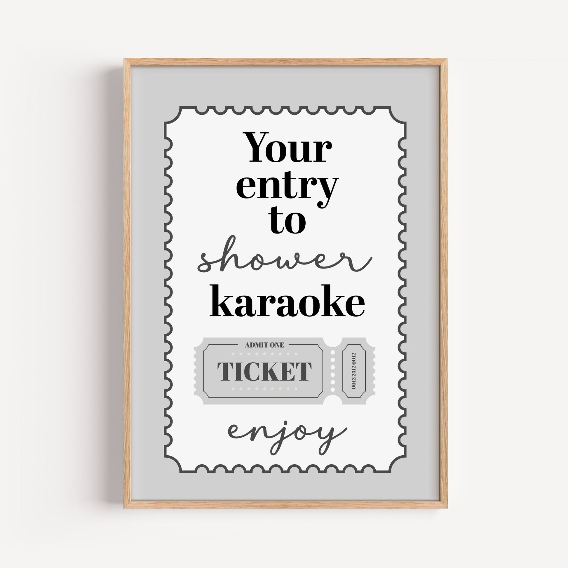 grey bathroom print, shower karaoke