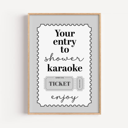 grey bathroom print, shower karaoke