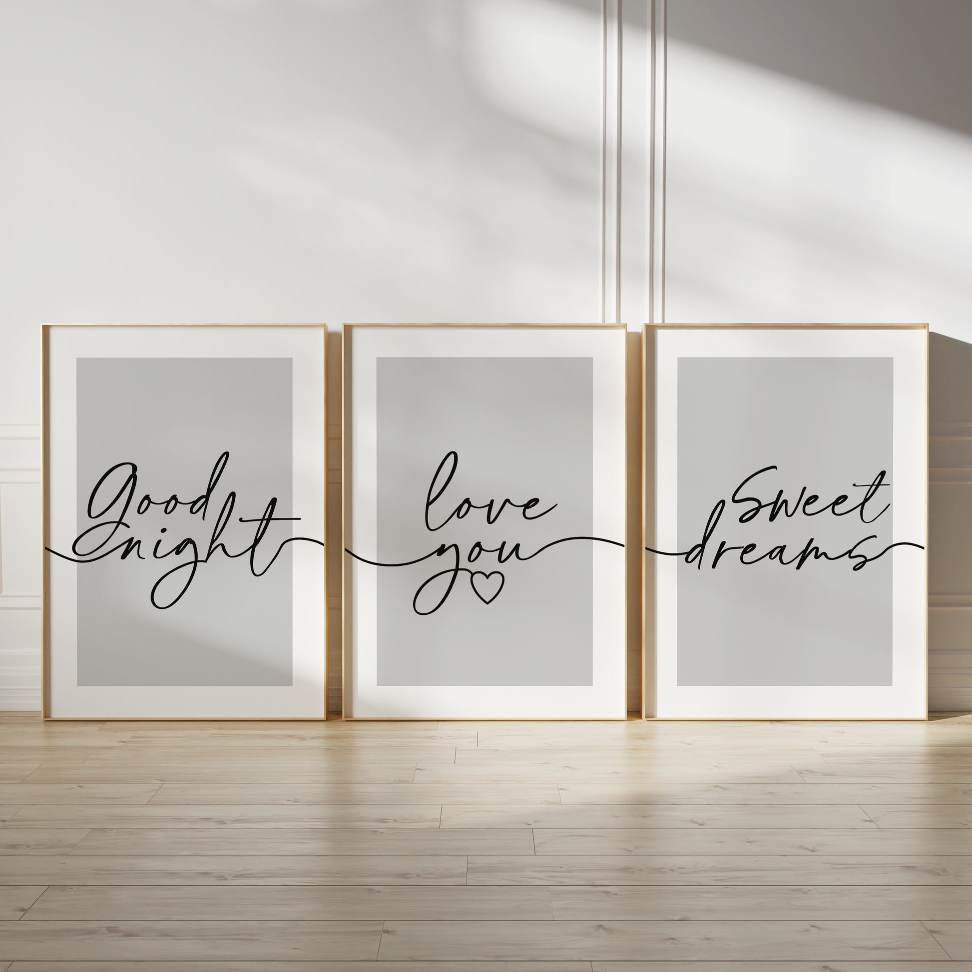 grey bedroom wall art prints, set of 3 posters