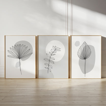 Grey botanical wall art set