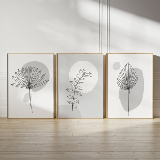 Grey botanical wall art set