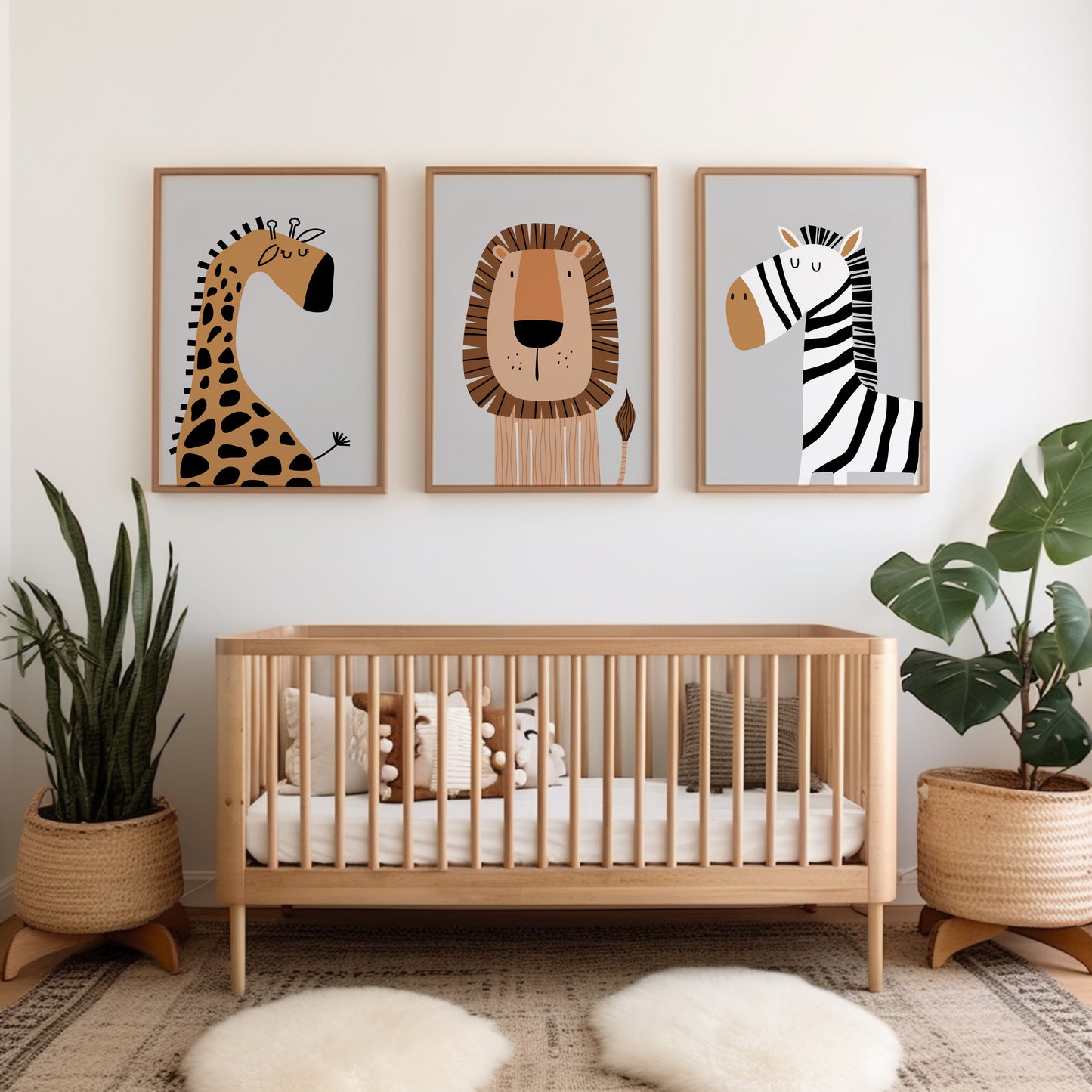 Grey boys room prints with jungle animals