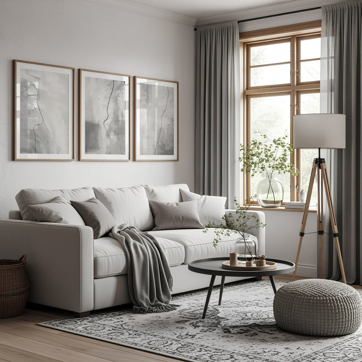 Grey living room prints, abstract art with line art 