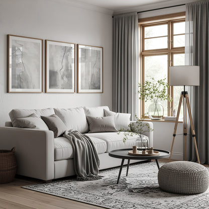 Grey living room prints, abstract art with line art 