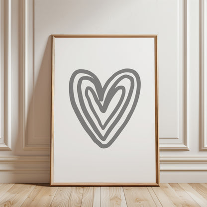 Set of 3 Grey Love Heart Bedroom Wall Art Prints