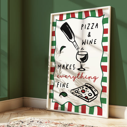 Italian Kitchen Print, Pizza & Wine