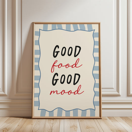 Kitchen Print, Good Food Good Mood, Light Blue