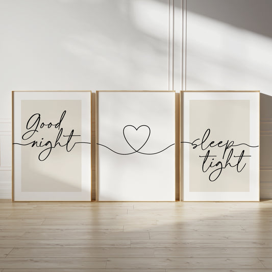 Set of 3 Light Beige Bedroom Prints - 11x14"