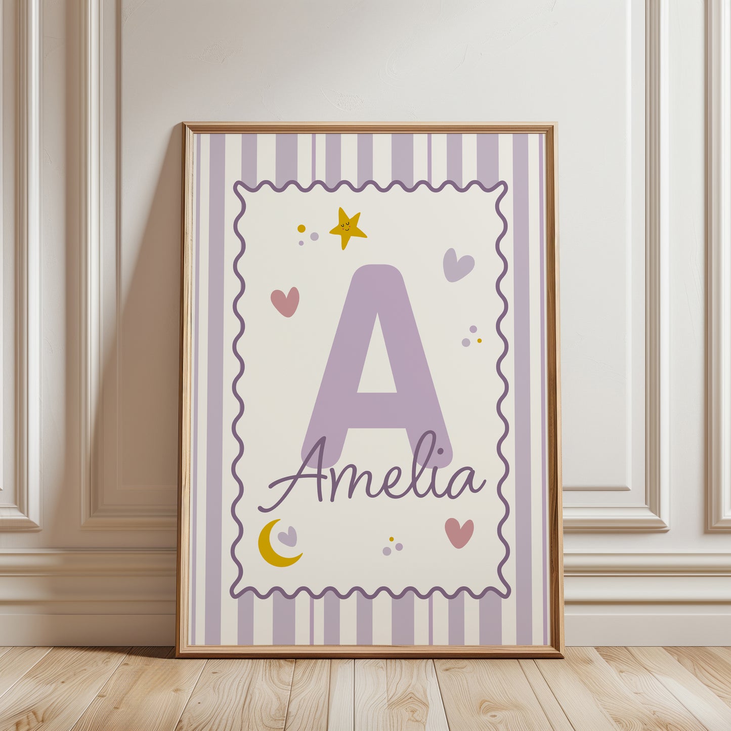 lilac girls room personalised print with initial and name