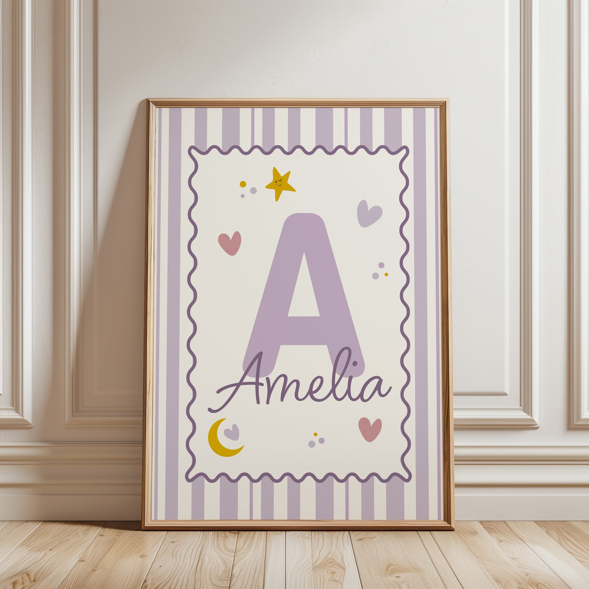 lilac girls room personalised print with initial and name
