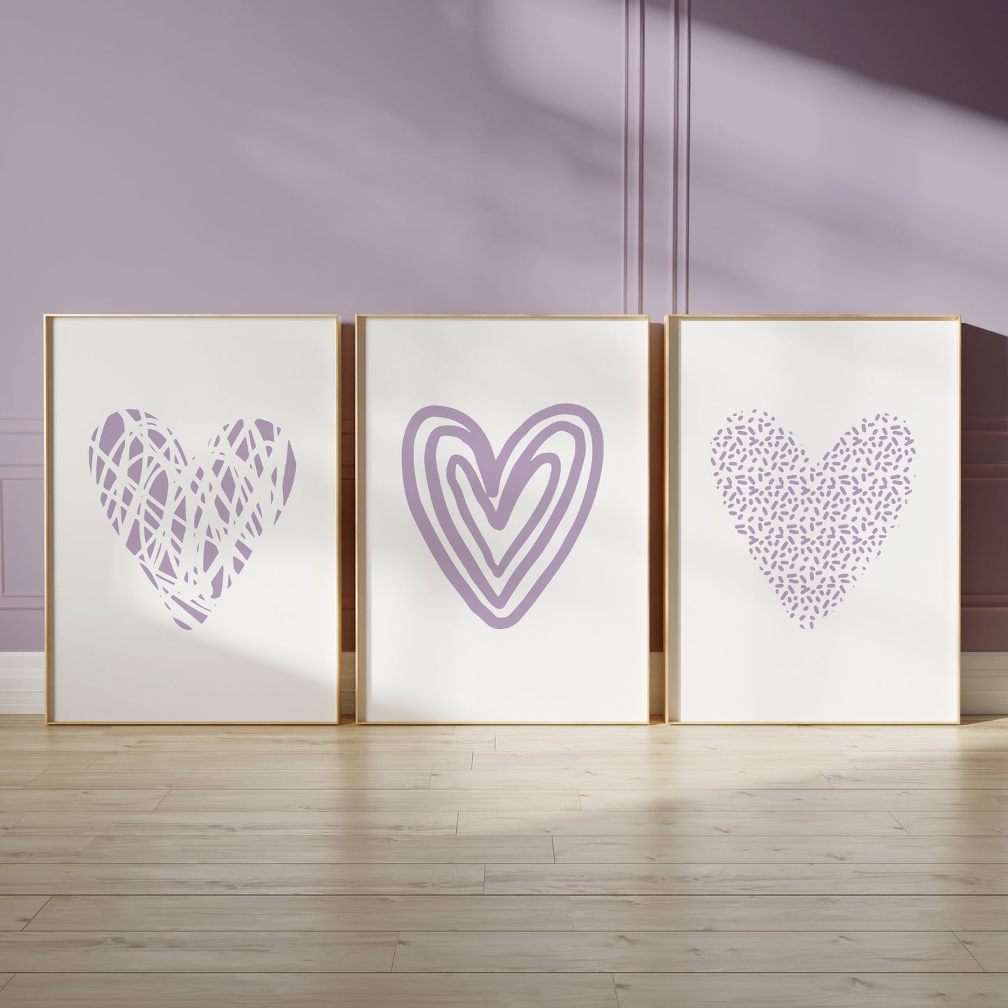 Set of 3 Girls Lilac Love Heart Prints