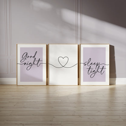 lilac good night sleep tight bedroom prints