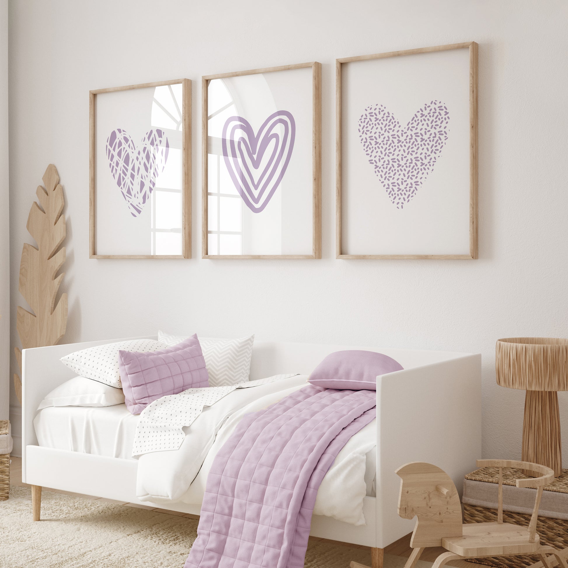 Girls room prints, lilac love hearts