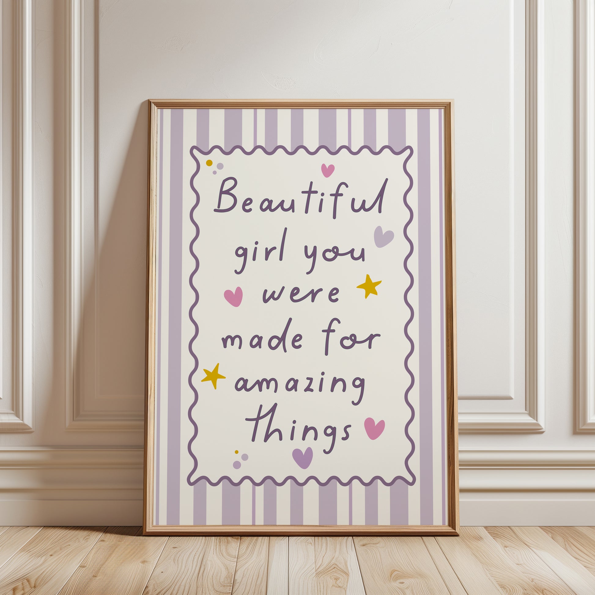 girls quote nursery print in lilac, beautiful girl you were made for amazing things