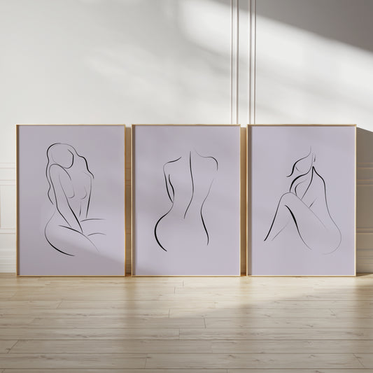 Lilac women line art bedroom prints