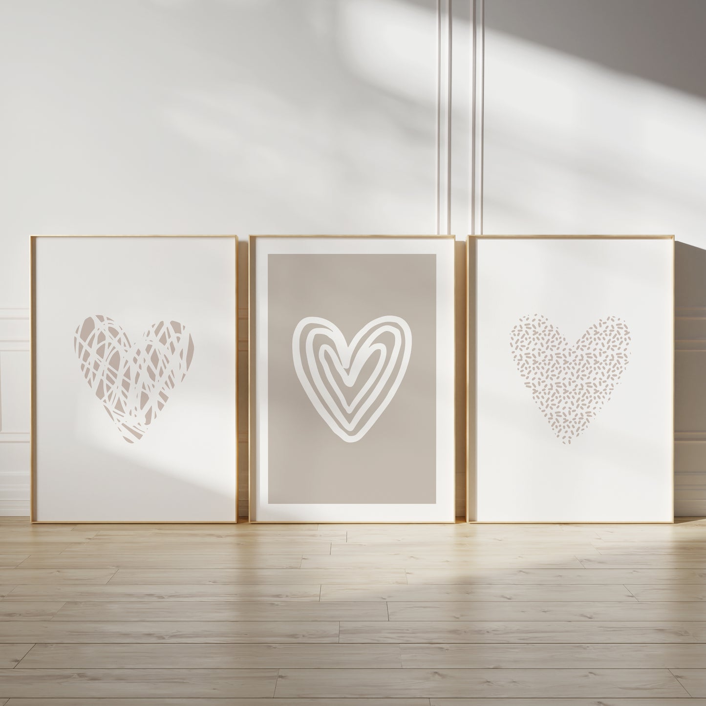 set of three bedroom prints with love hearts