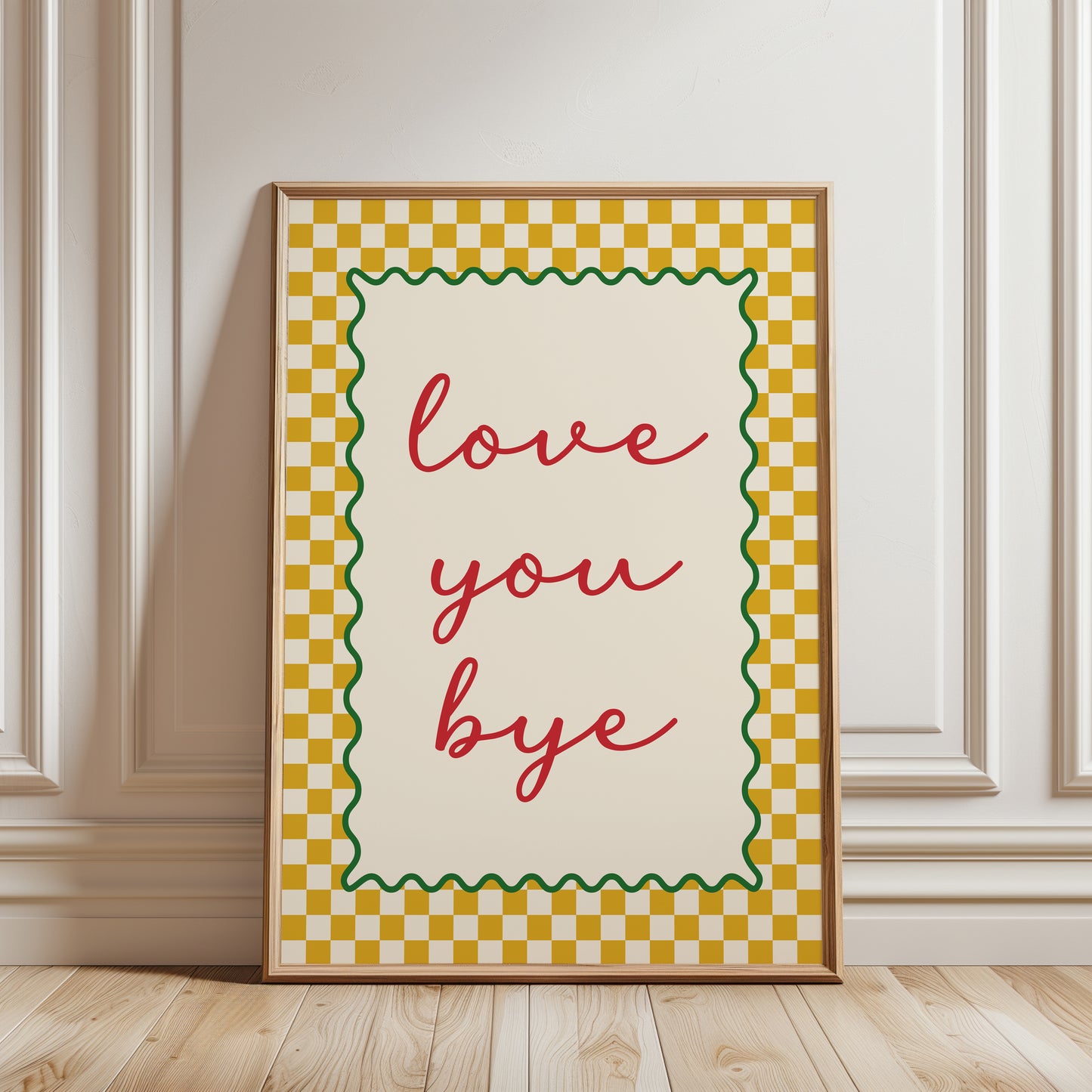 Ochre Yellow Hallway Print, "Love you bye"