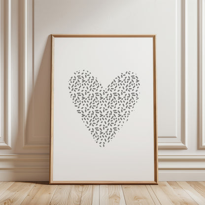 Set of 3 Grey Love Heart Bedroom Wall Art Prints