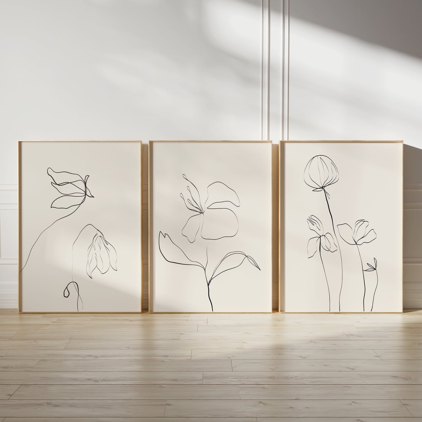 minimalist neutral wall art prints with hand drawn plants