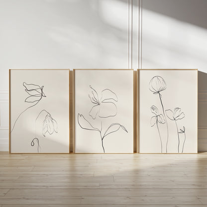 minimalist neutral wall art prints with hand drawn plants