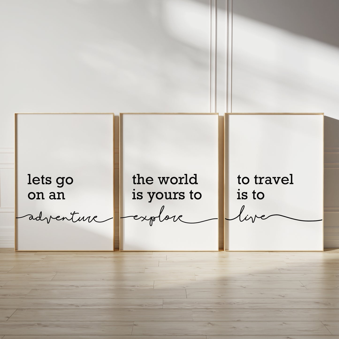 Minimalist wall art with travel quotes