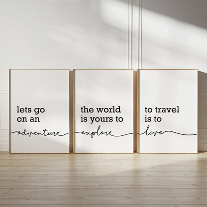 Minimalist wall art with travel quotes