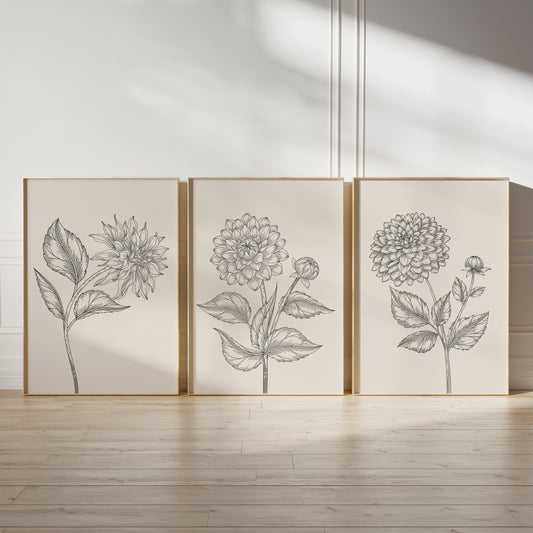 Neutral Dahlia plant wall art prints