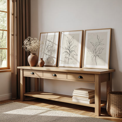 Set of 3 Neutral Beige Botanical Wall Prints