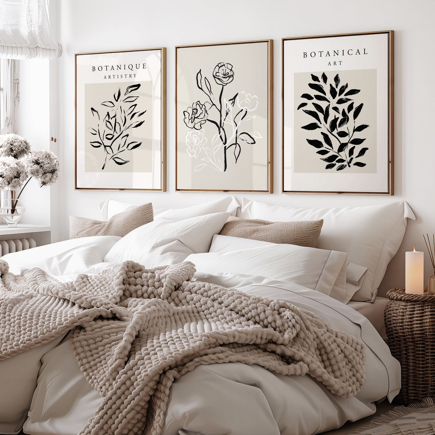 Neutral botanical bedroom wall art print set