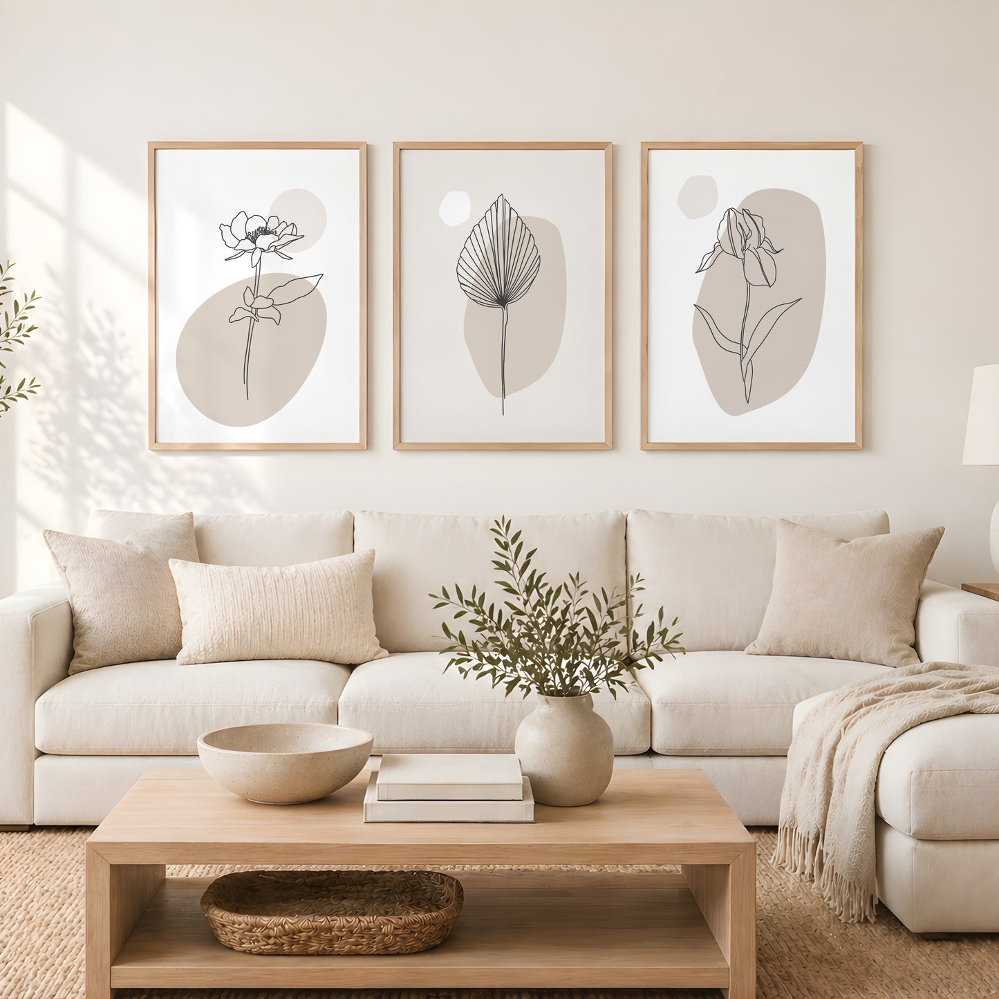 neutral botanical living room prints