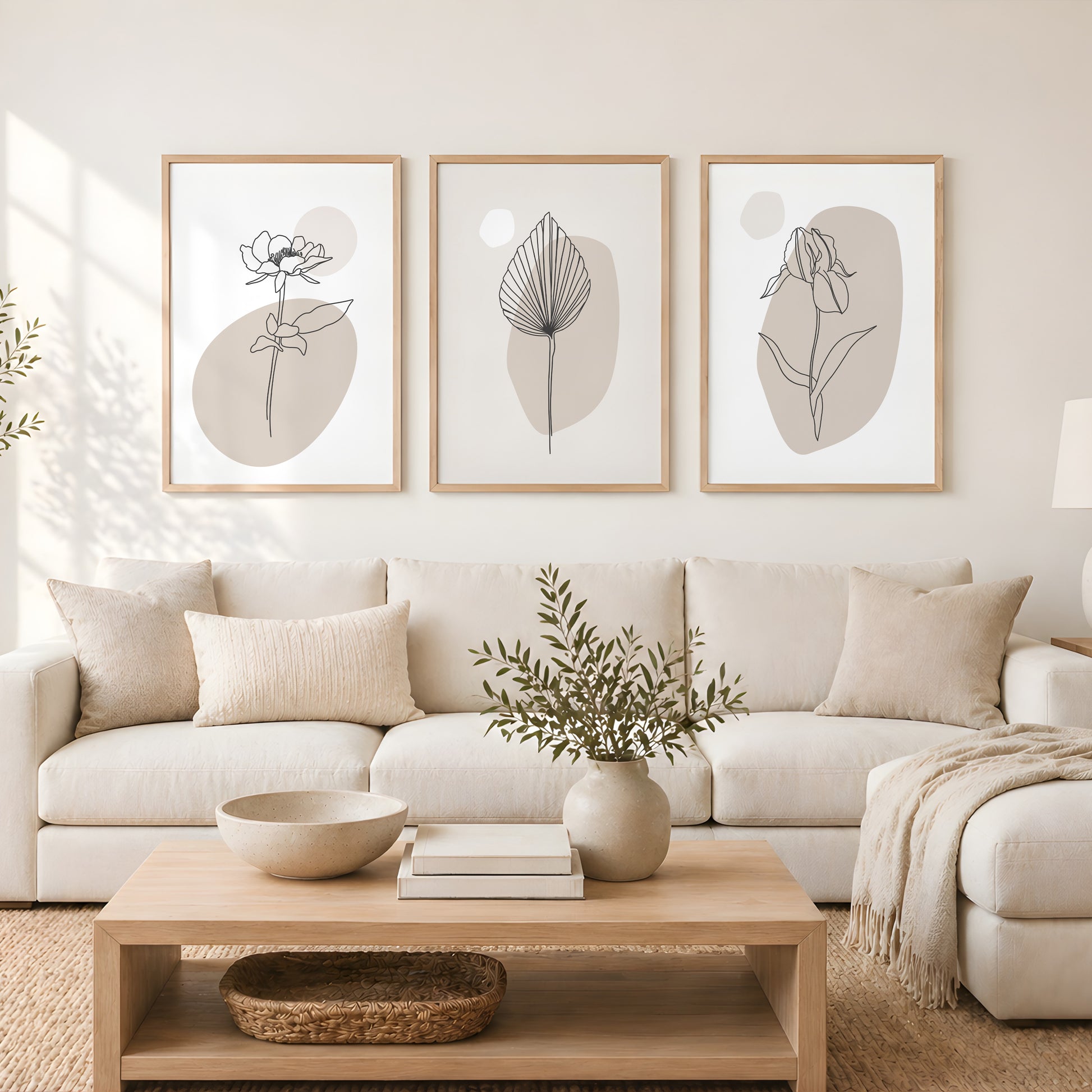 neutral botanical living room prints