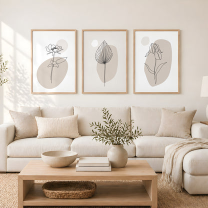 neutral botanical living room prints
