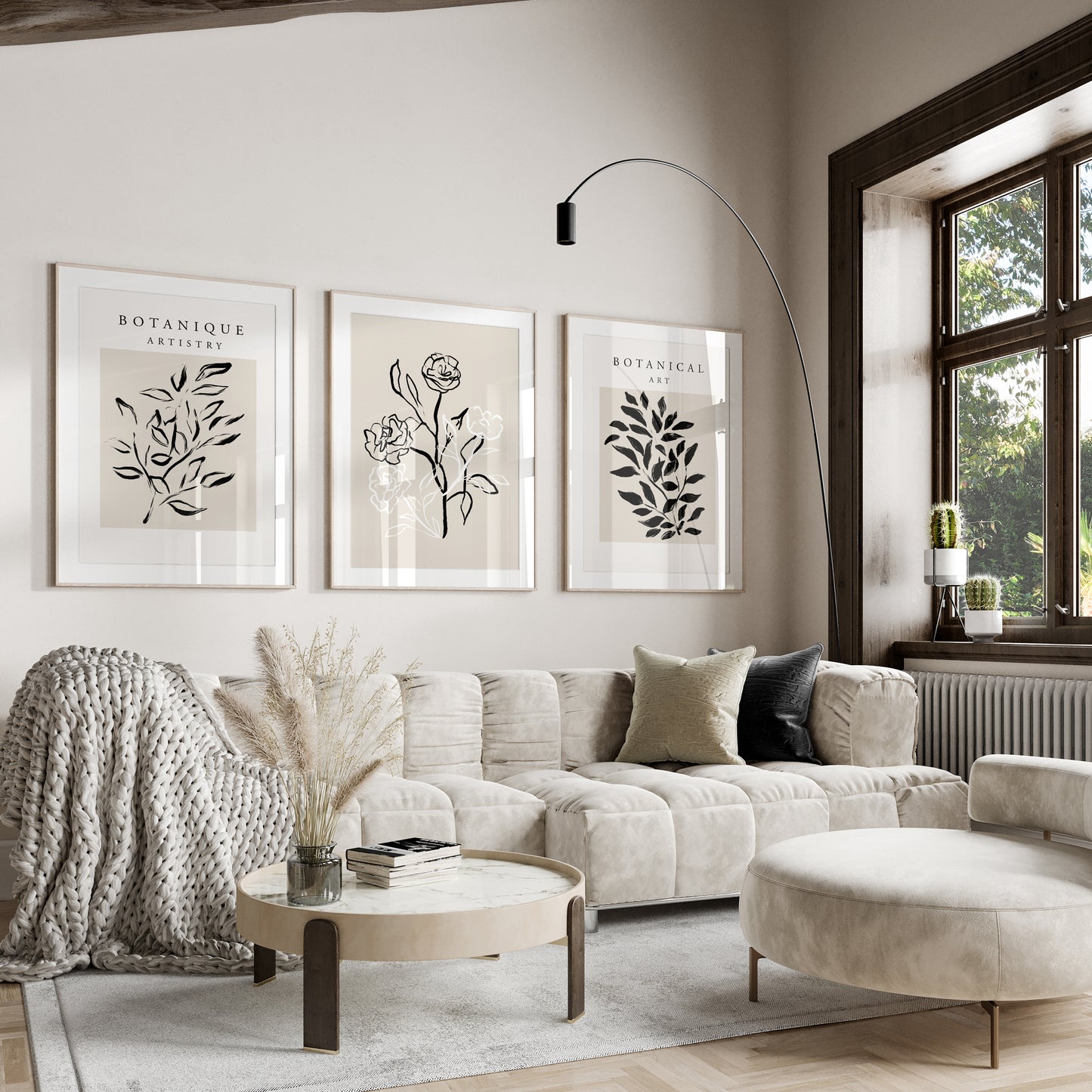 Neutral botanical living room wall art print set