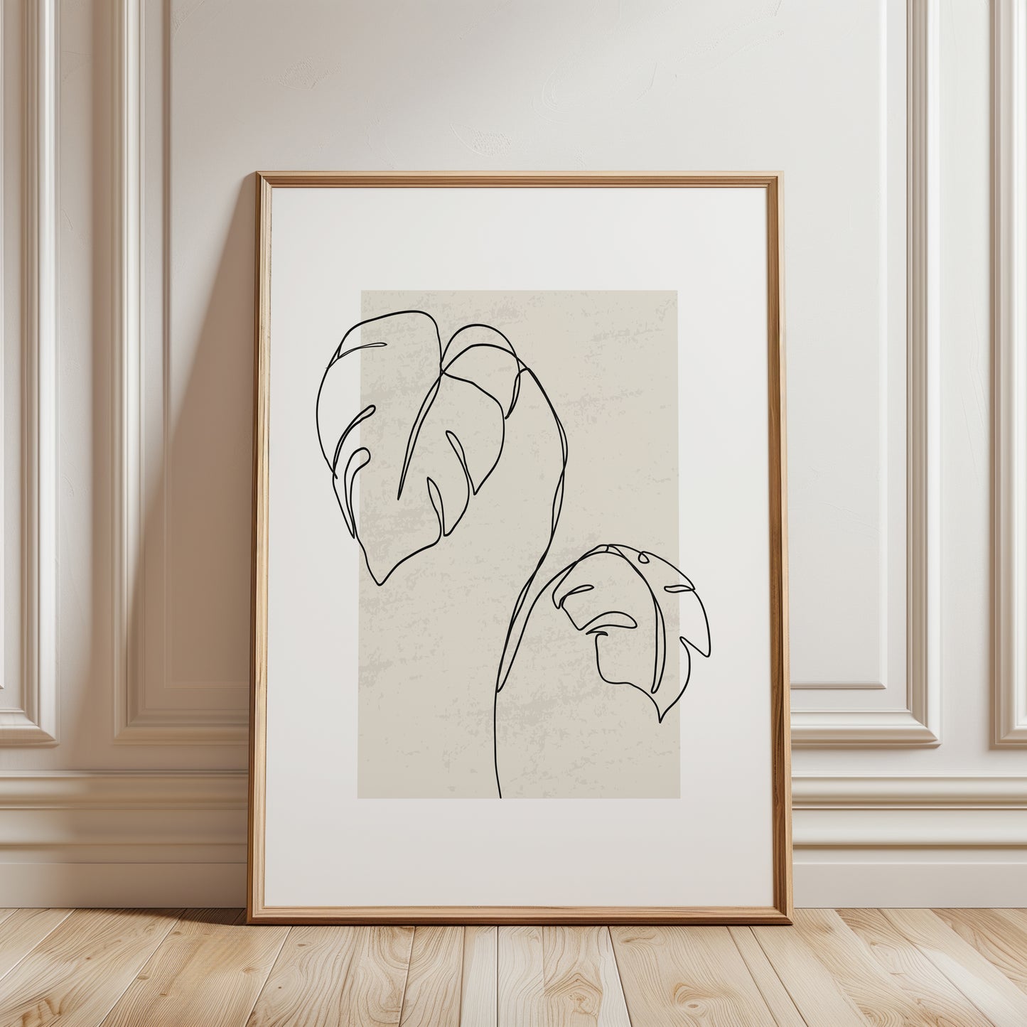 neutral line art monstera plant print