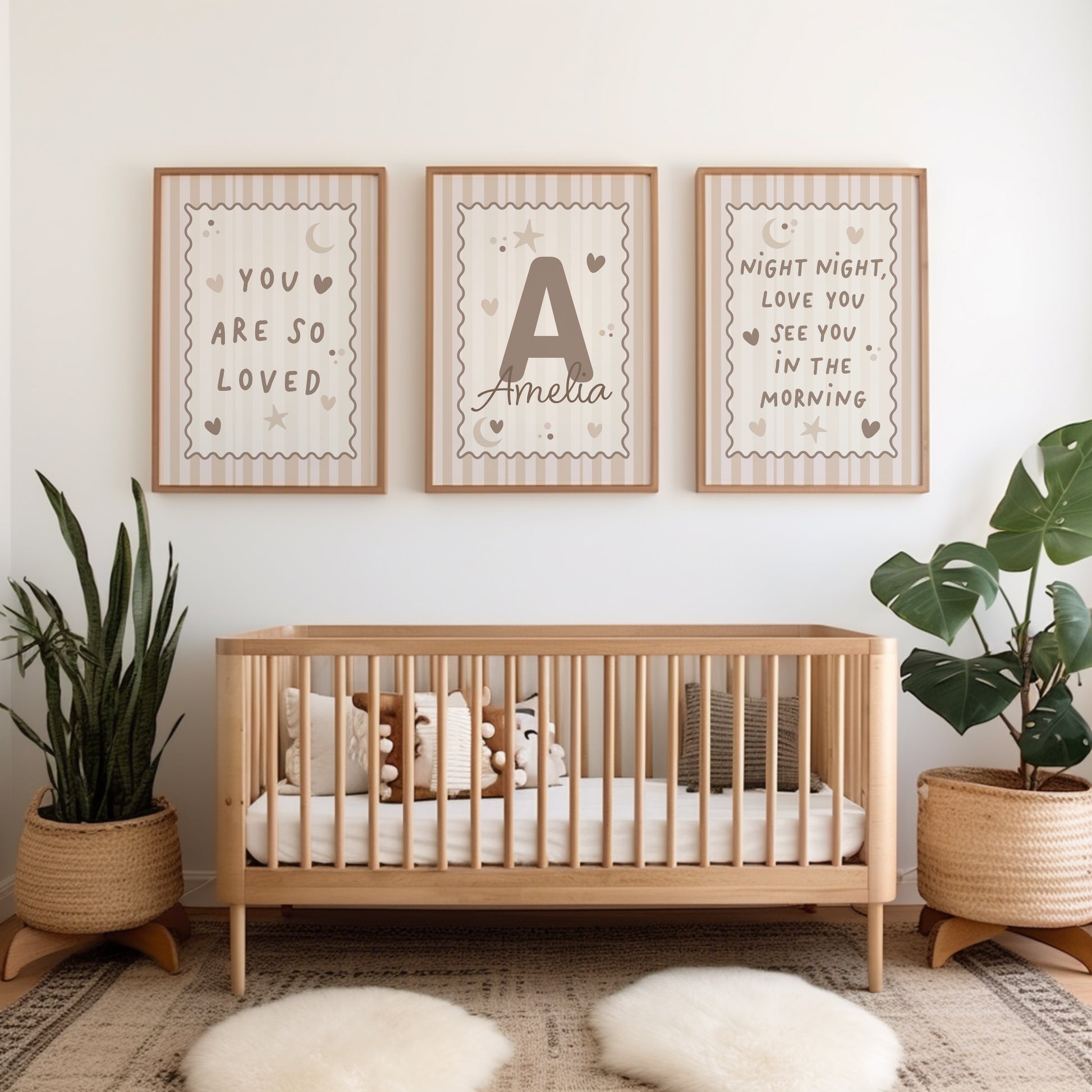 Set of 3 girls prints in beige with bedtime quotes 