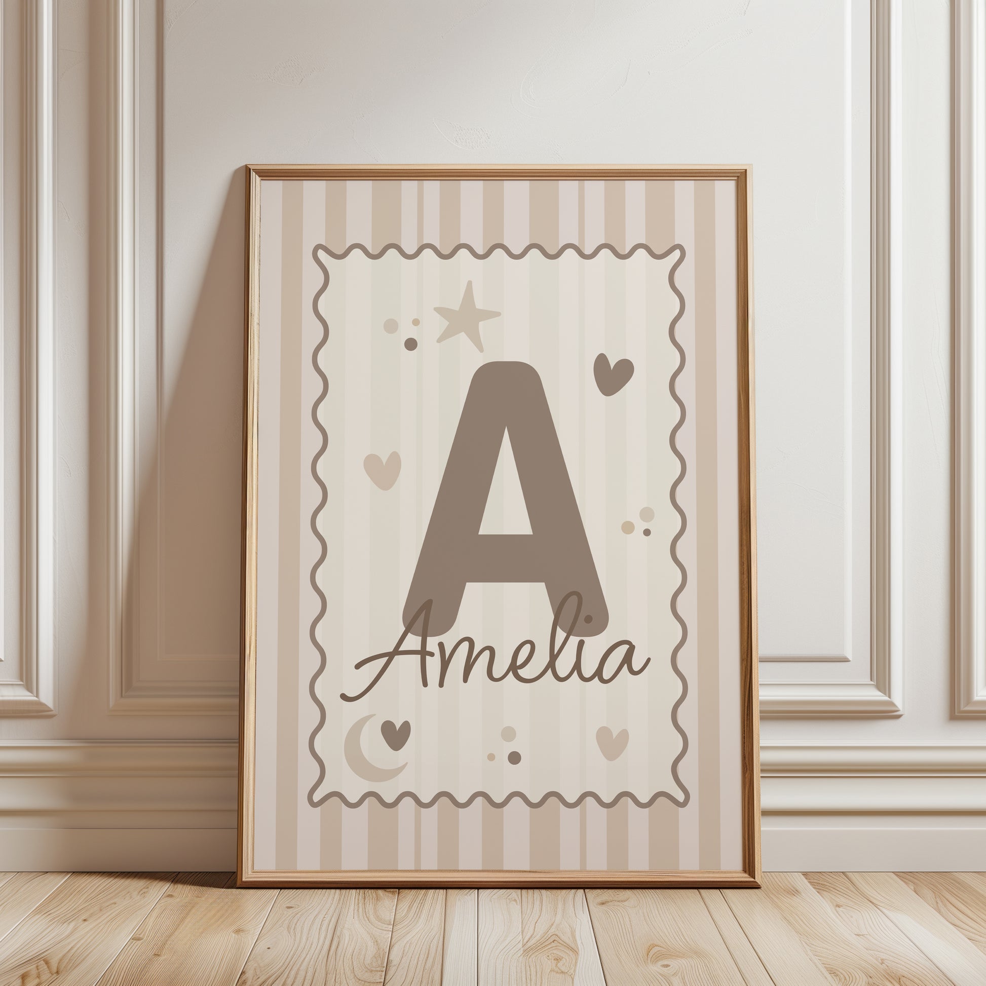 girls personalised print in beige