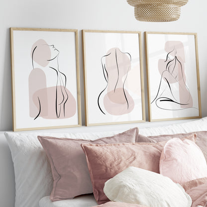 Nude pink women line art bedroom wall art prints